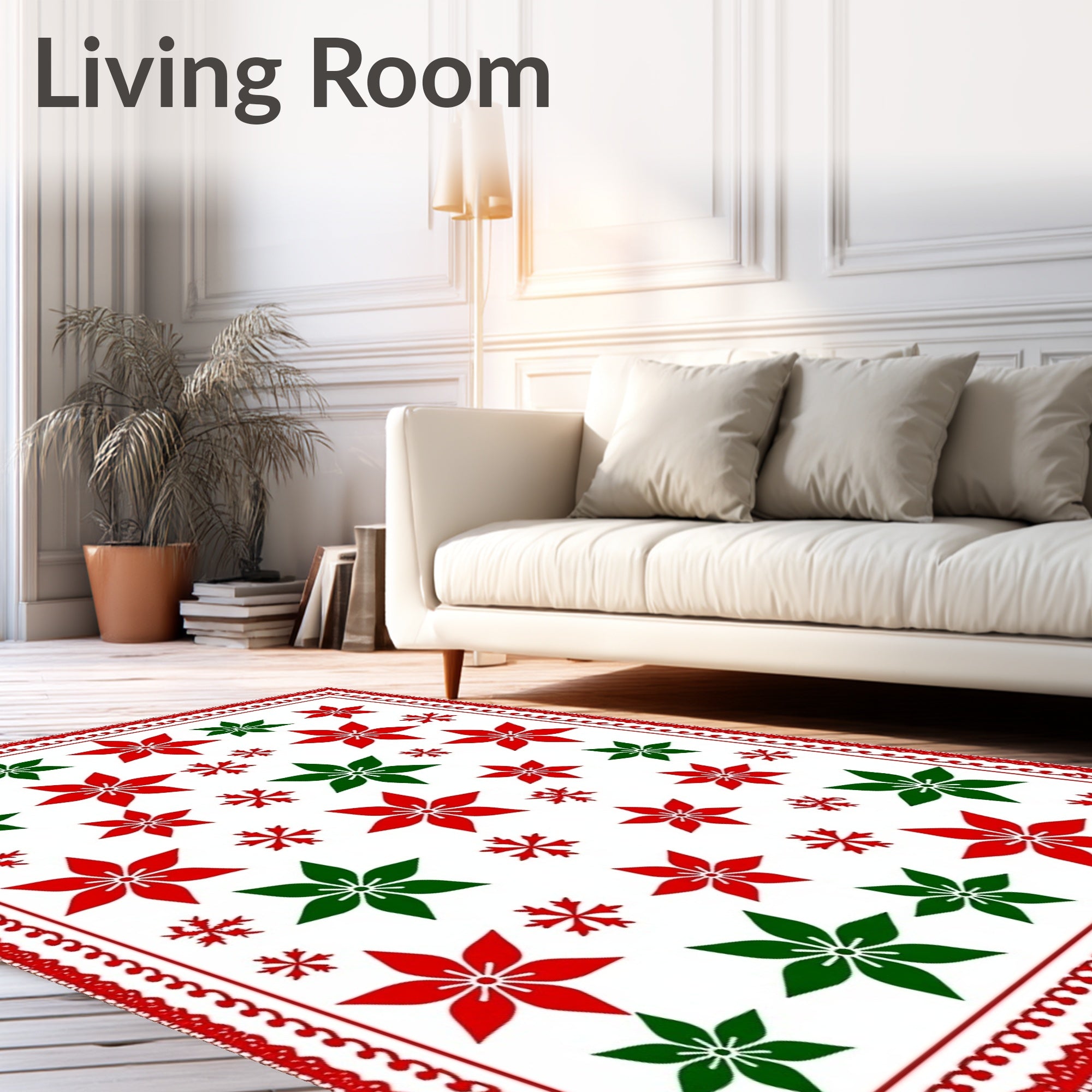 Red Green Poinsettia Snowflake Medallion Rug