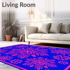 Bright Pink Snowflakes on Electric Blue Rug