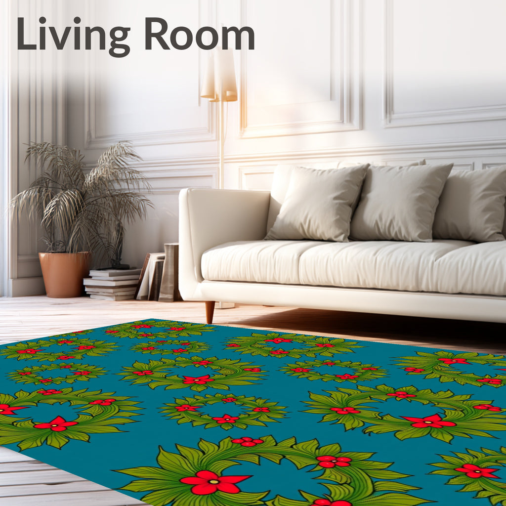 Green Leaf Red Berry Wreath Rug