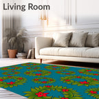 Green Leaf Red Berry Wreath Rug