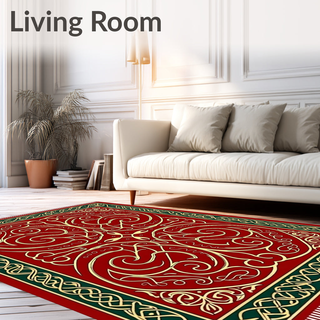 Crimson Gold Green Celtic Knot Rug