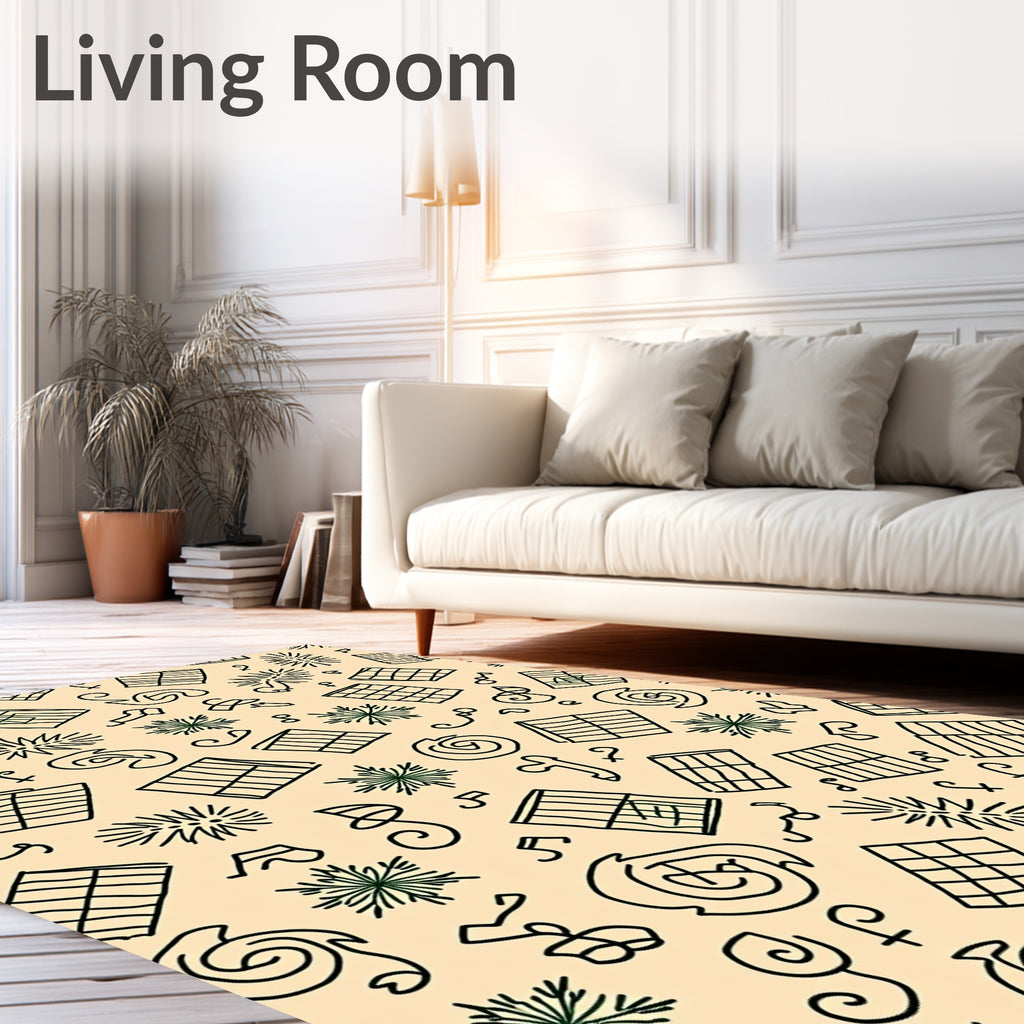 Whimsical Black Line Starburst Squares Rug