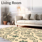 Whimsical Black Line Starburst Squares Rug