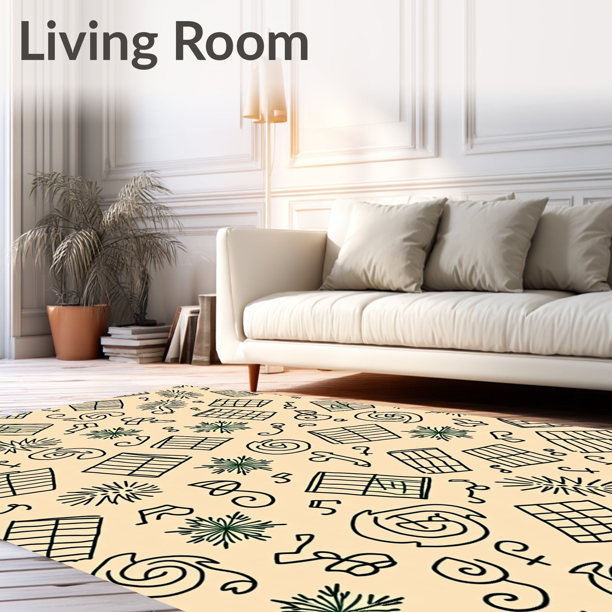 Whimsical Black Line Starburst Squares Rug