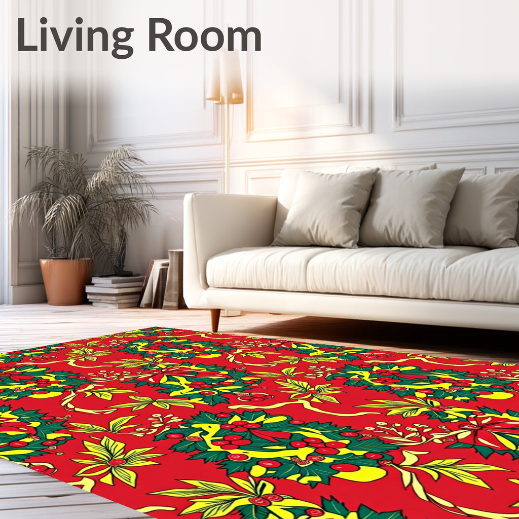 Festive Red Holly Berry Wreath Rug