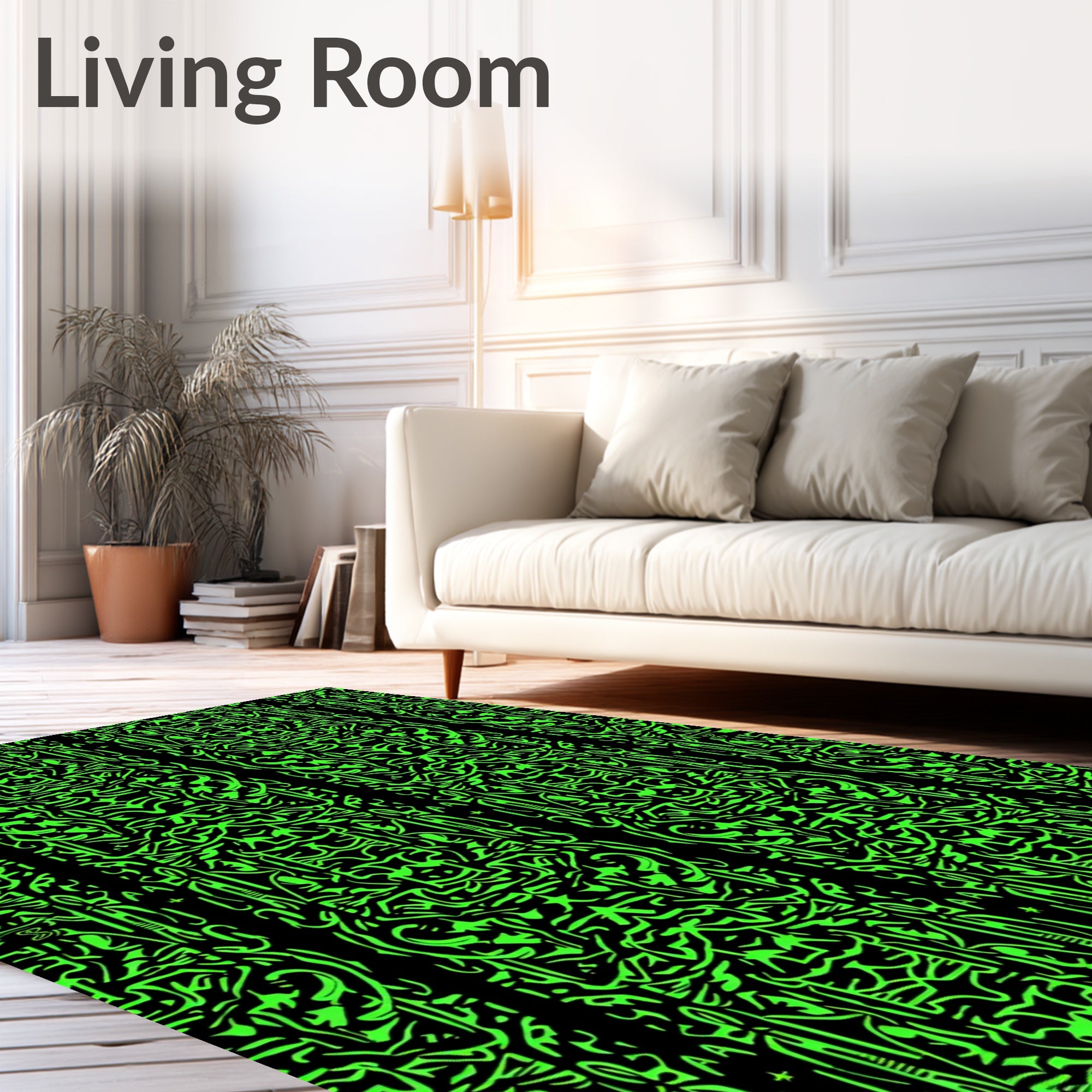 Electric Green Intricate Abstract Stripe Rug