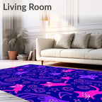 Whimsical Pink Cats Purple Stars Rug