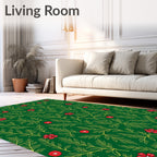 Emerald Green Red Floral Branch Rug