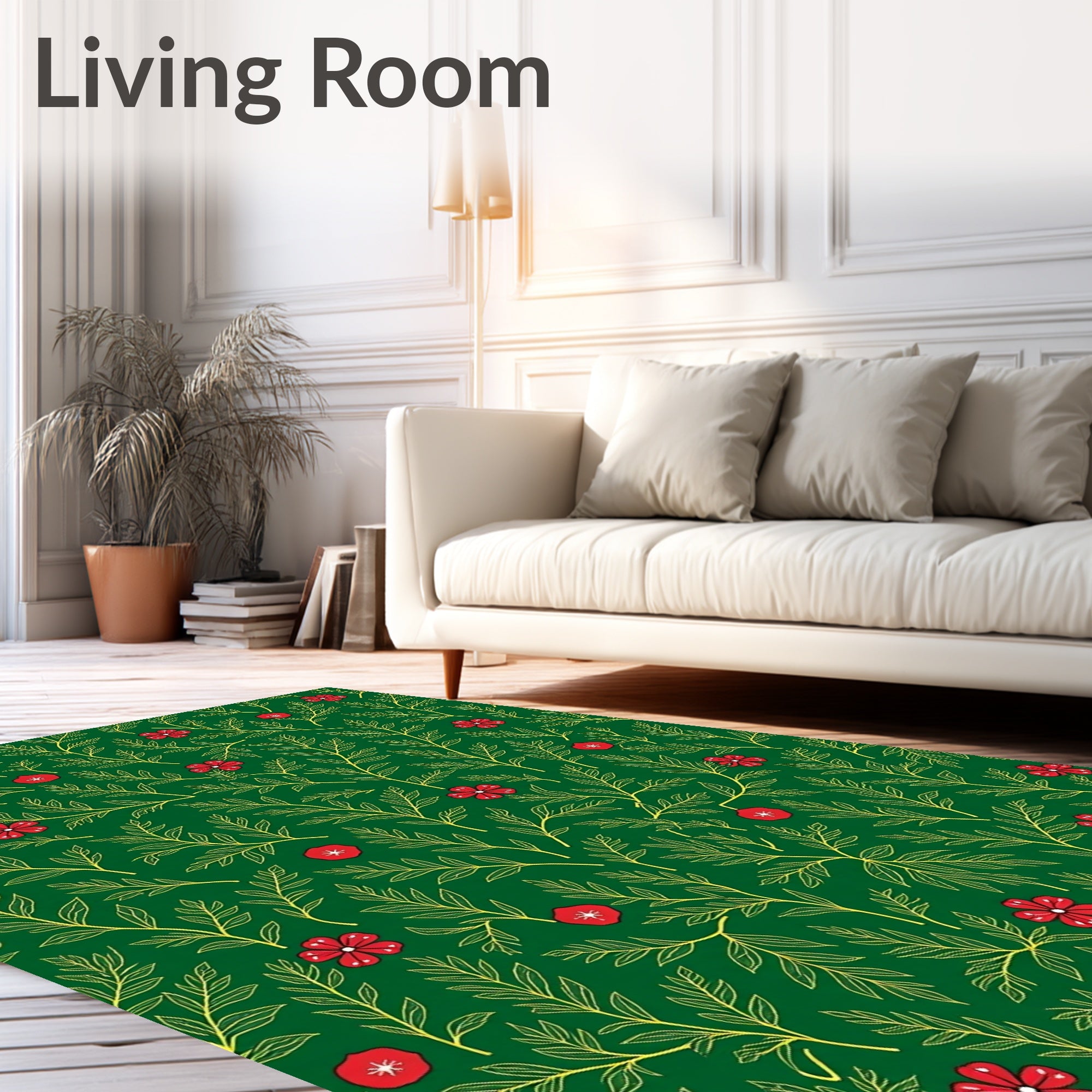 Emerald Green Red Floral Branch Rug