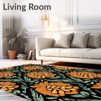 Bold Golden Orange Floral Fern Rug