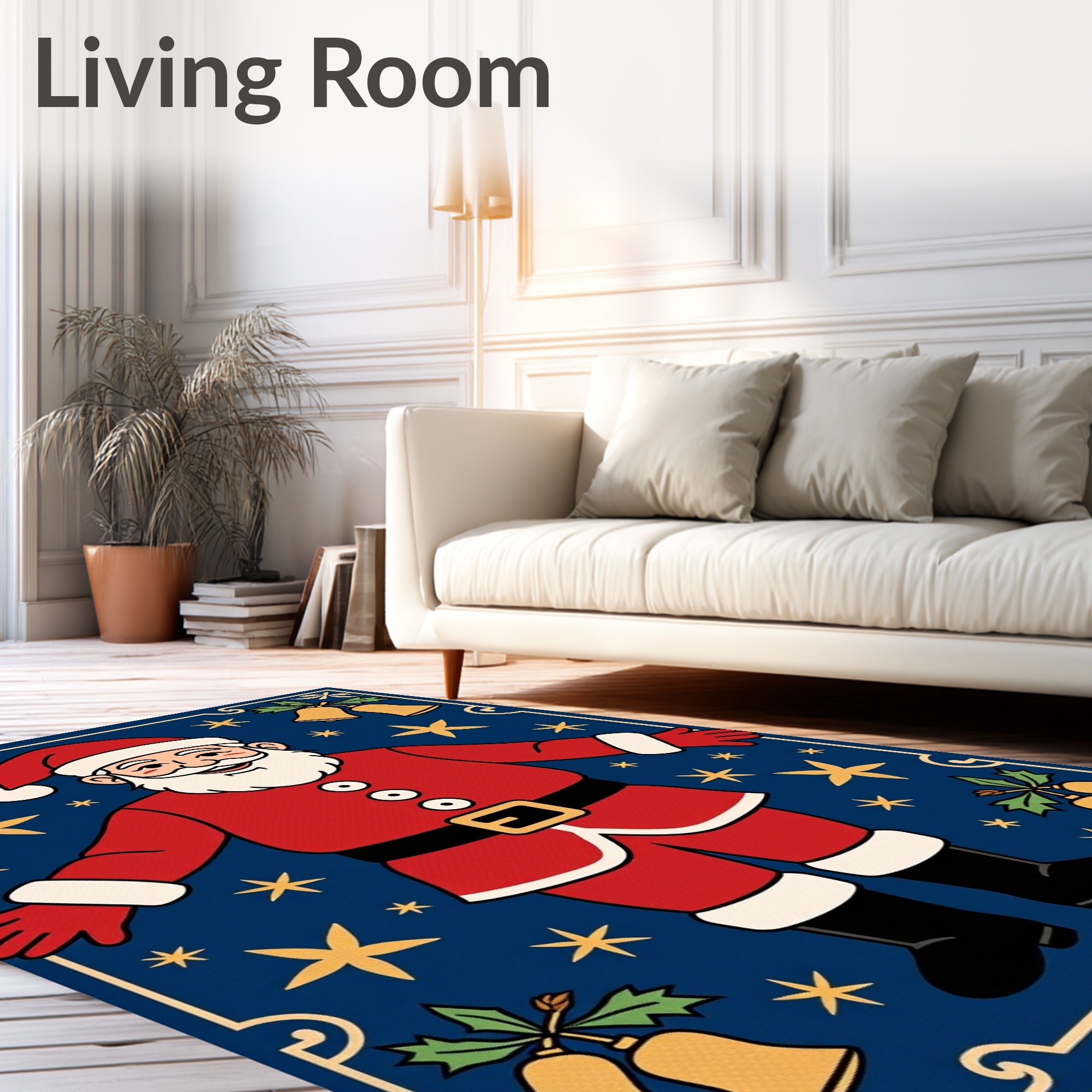Festive Santa Claus Christmas Stars Rug