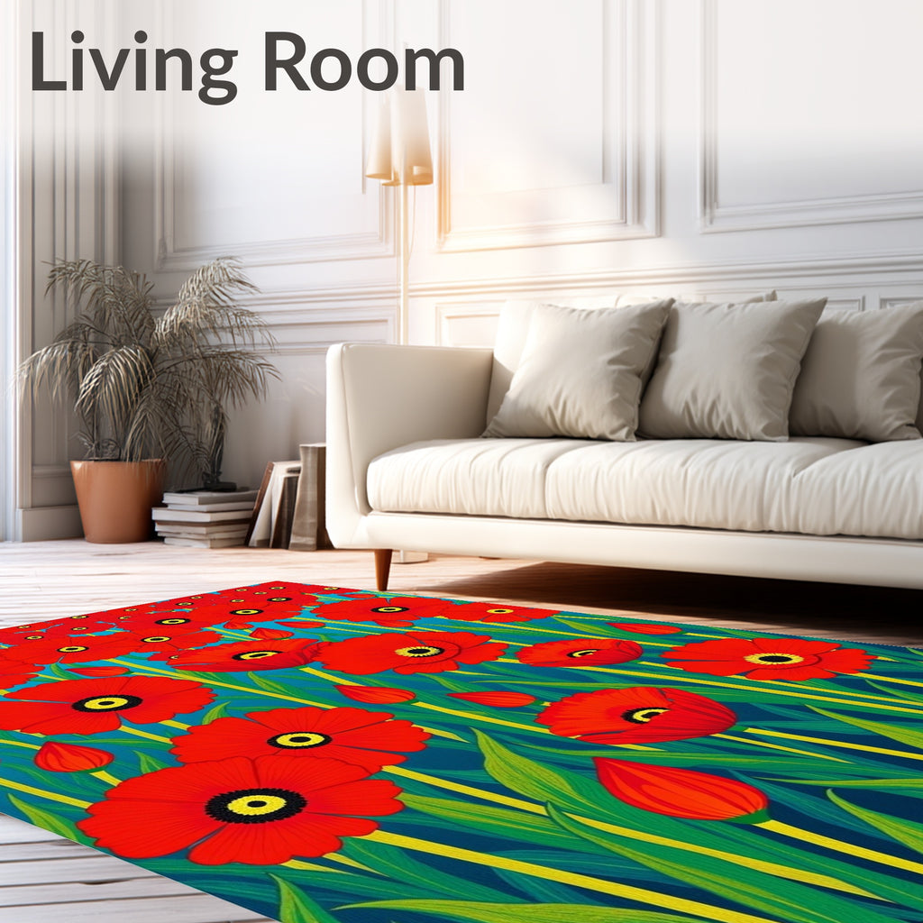 Bold Red Poppy Field Blooms Rug