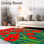 Bold Red Poppy Field Blooms Rug
