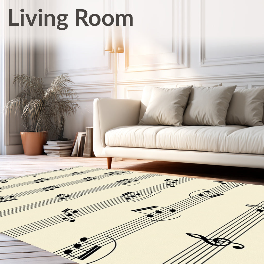Black musical notes on cream background Rug