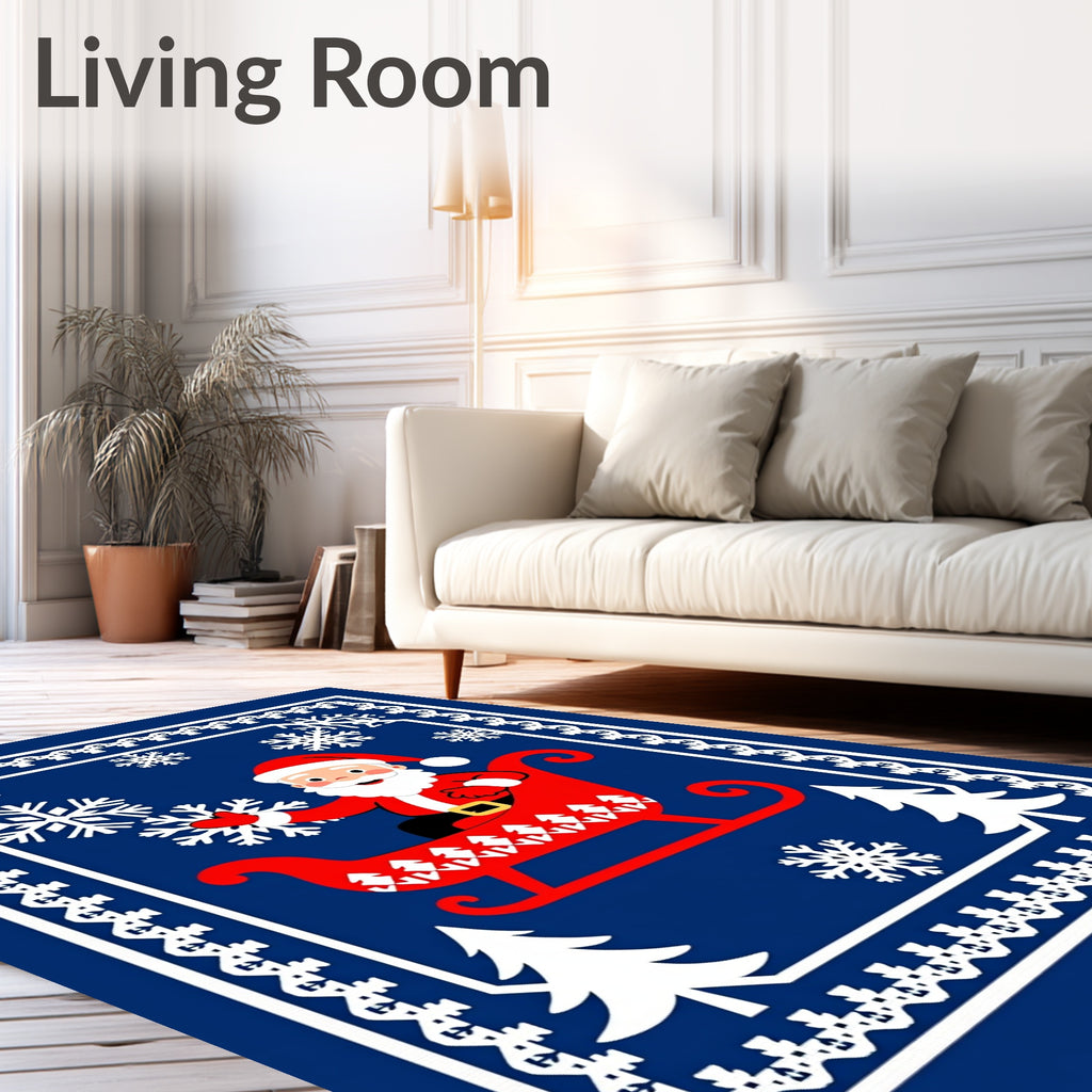 Santa's Sleigh Snowflakes Festive Border Rug