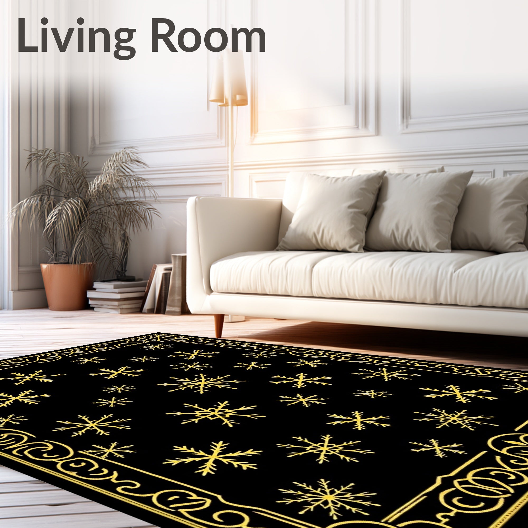 Golden Winter Snowflake Border Rug
