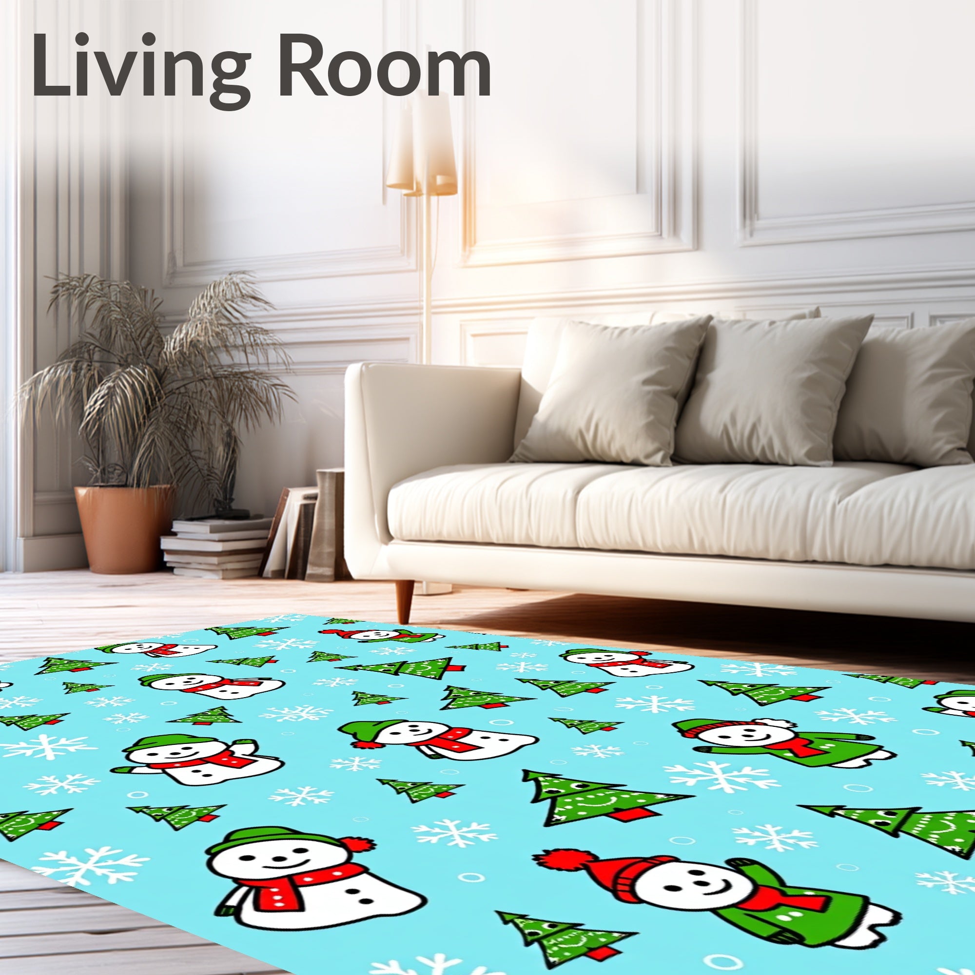 Whimsical Snowman Christmas Tree Snowflakes Rug