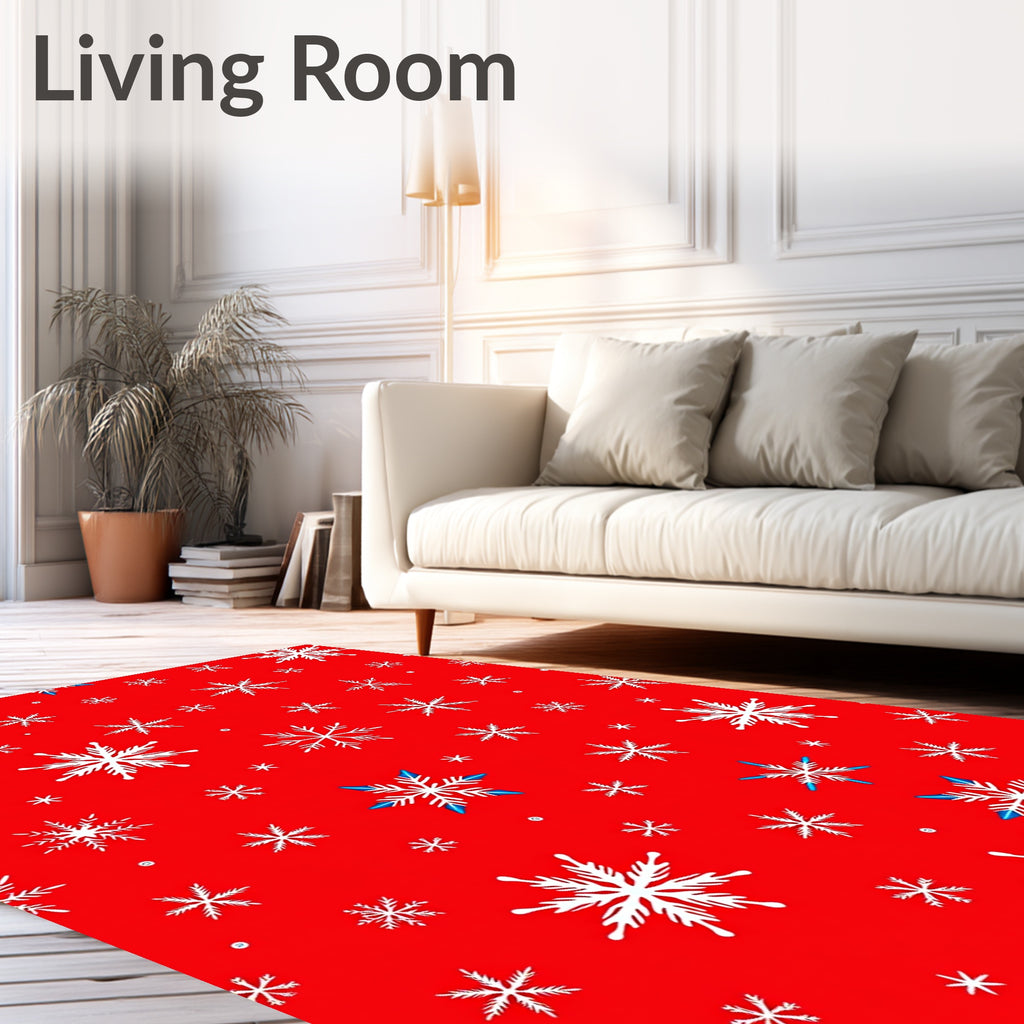 Red White Snowflake Collage Rug