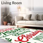 Bold Red Green Festive Typography Rug