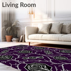 Dark Plum Black White Floral Branch Rug