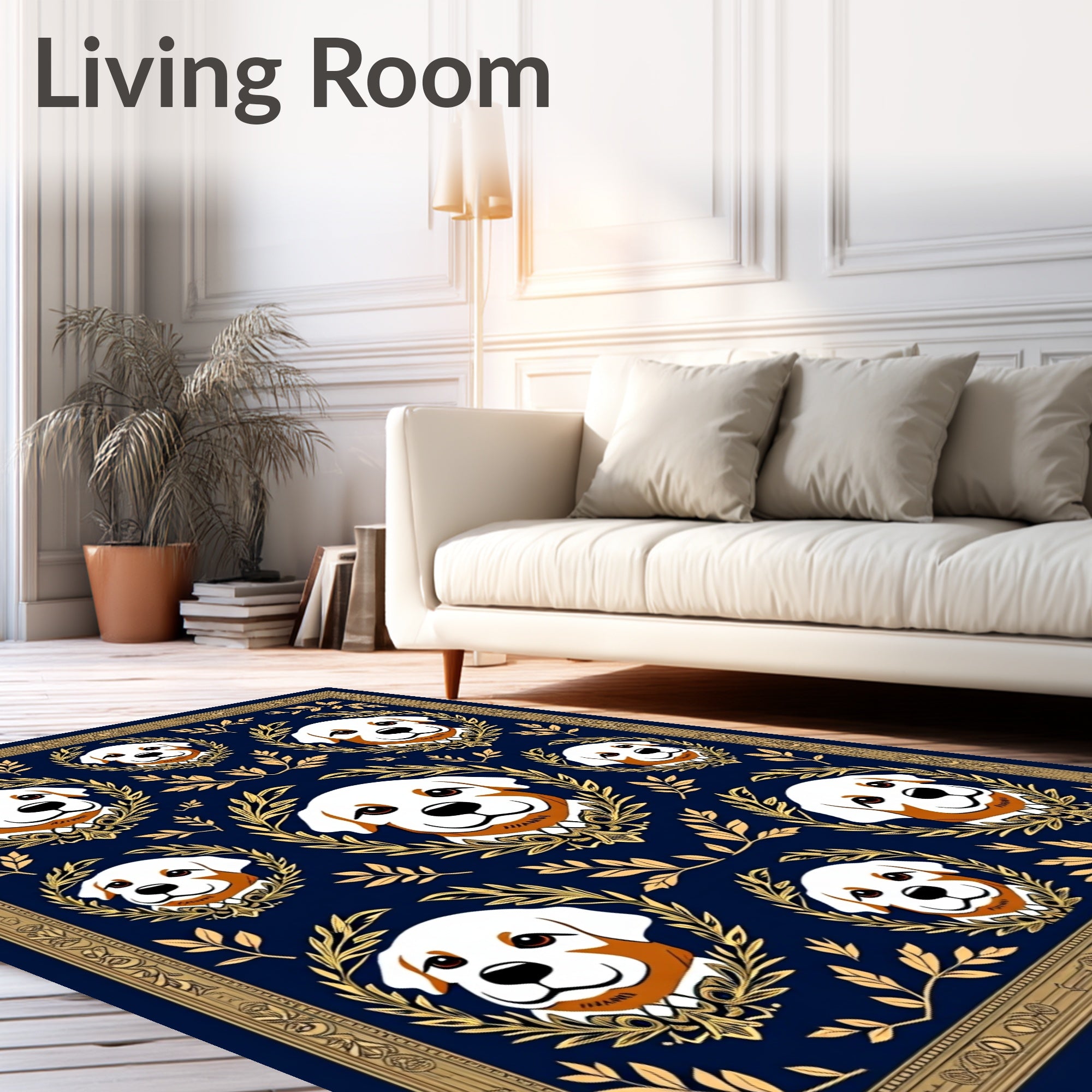 Golden Laurel Dog Portrait Navy Rug