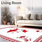 Red Sharks Underwater Floral Border Rug