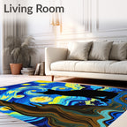 Midnight Black Cat Starry Night Swirls Rug