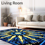 Radiant Blue Golden Sunburst Medallion Rug