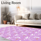 Lavender White Golden Abstract Whimsical Flourish Rug