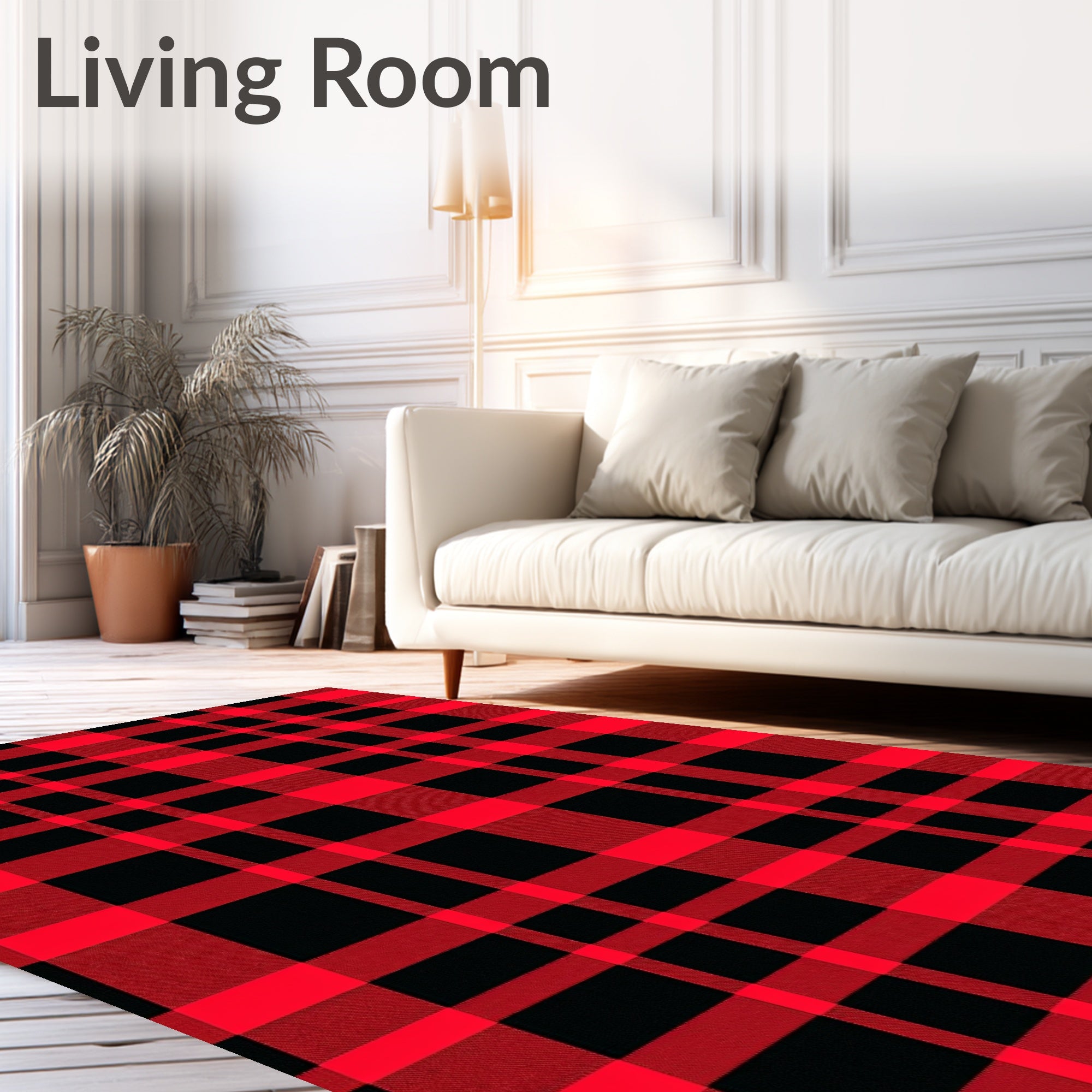 Classic Red Black Plaid Squares Rug