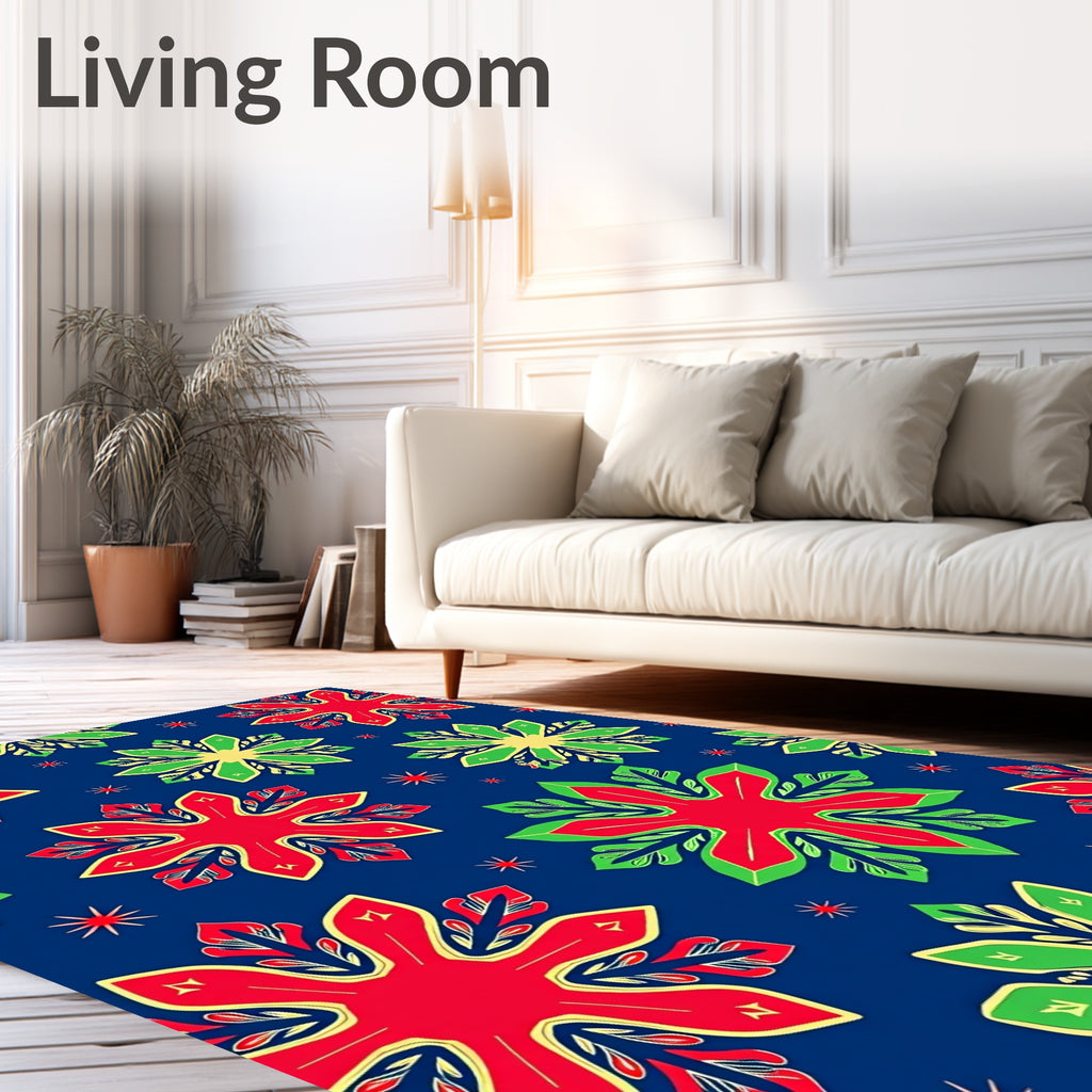 Festive Red Green Snowflake Collage Rug