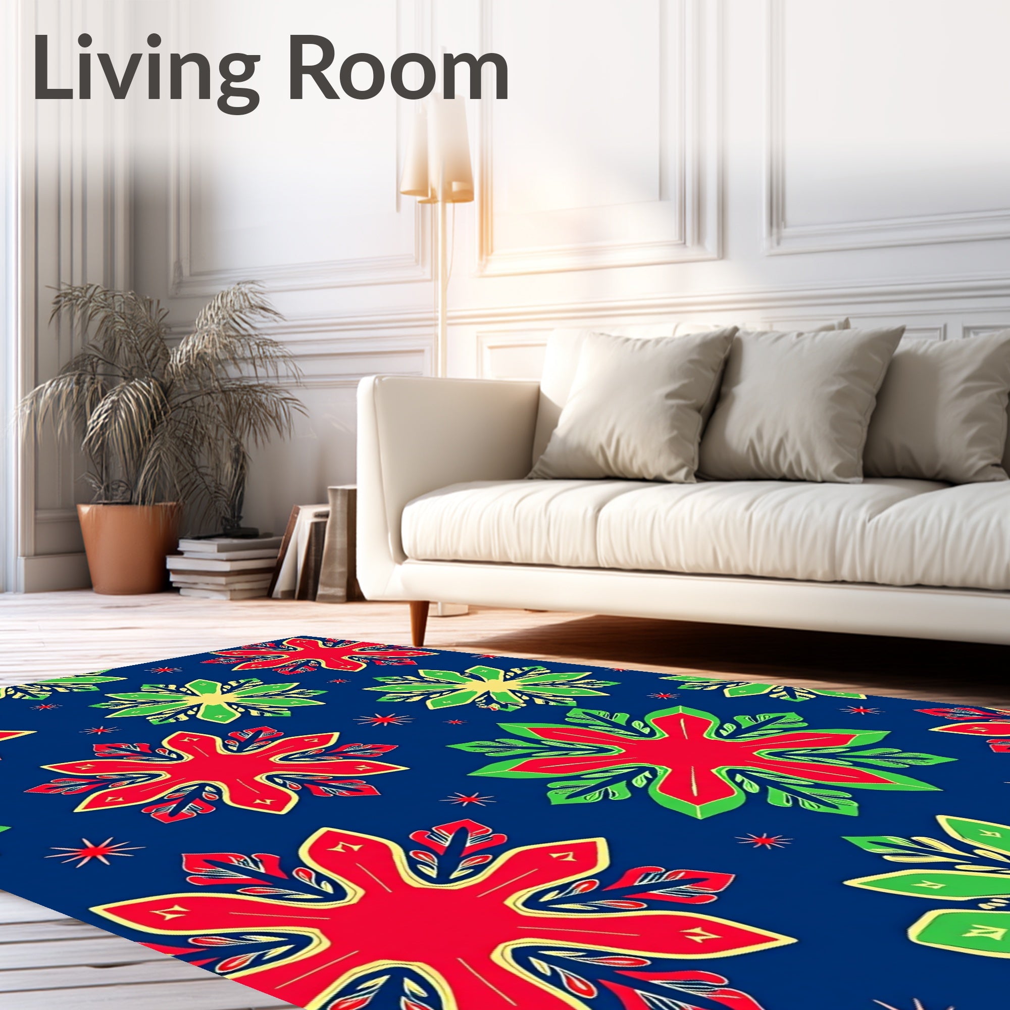 Festive Red Green Snowflake Collage Rug