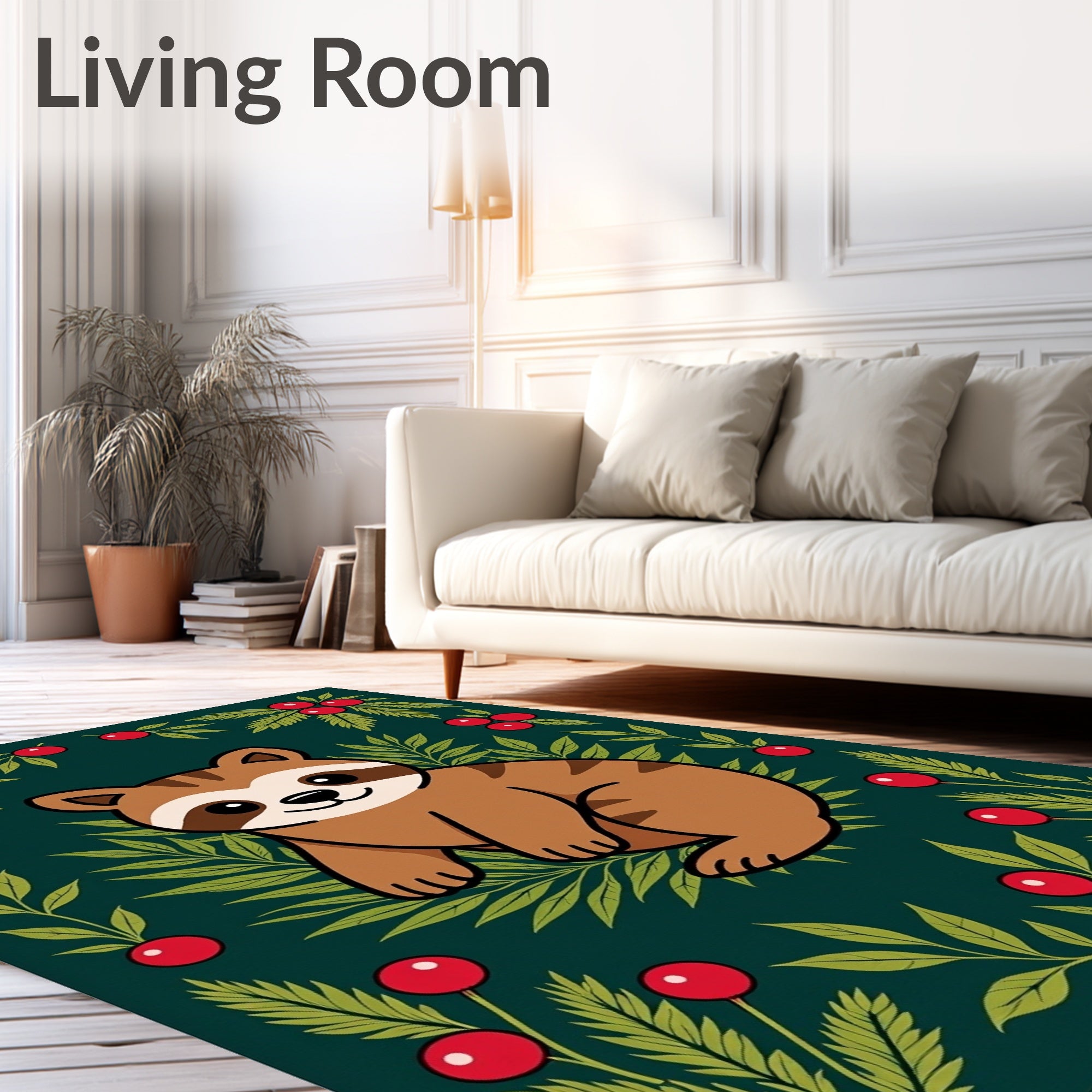 Whimsical Raccoon Berry Woodland Frame Rug