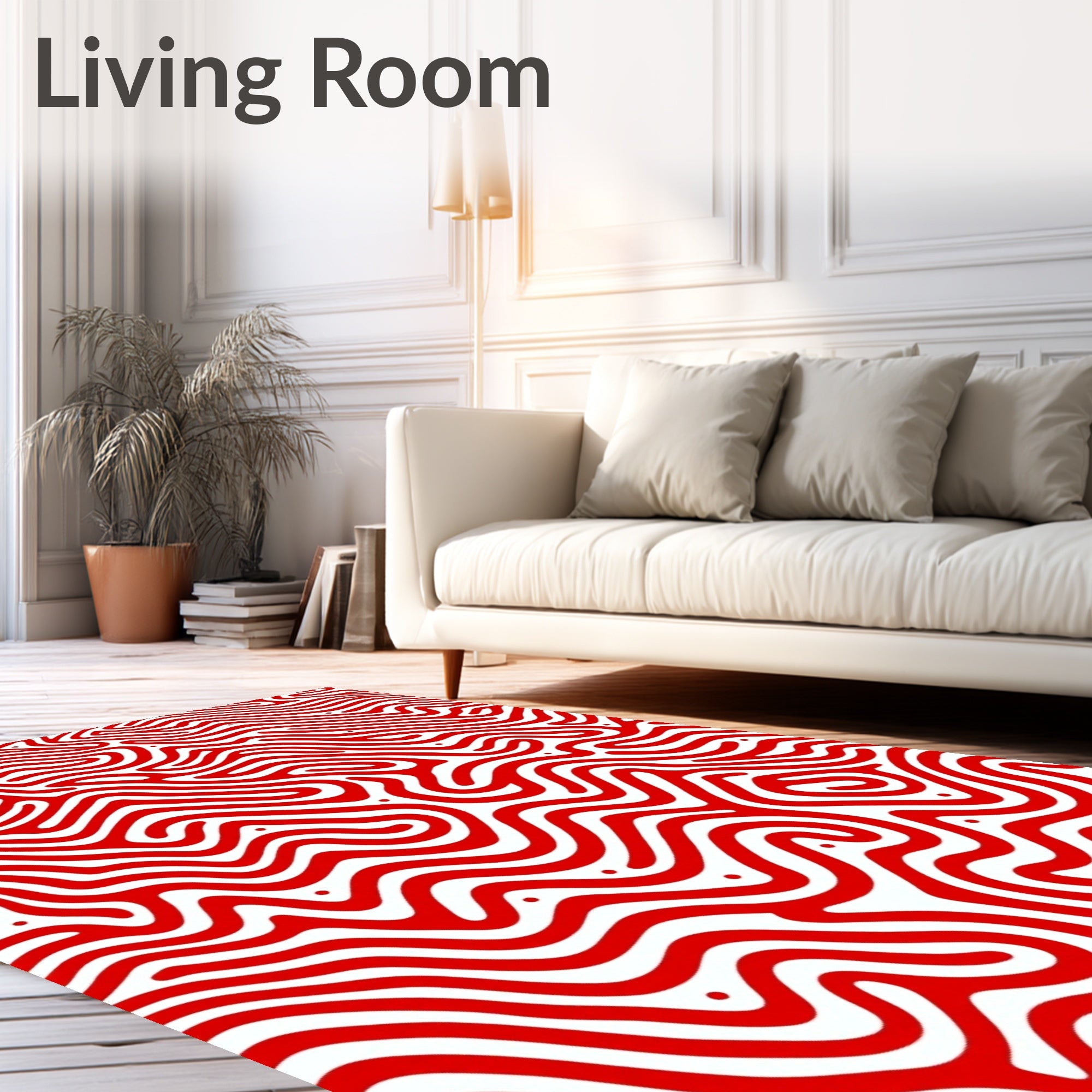 Bold Red Maze Curving Lines Rug