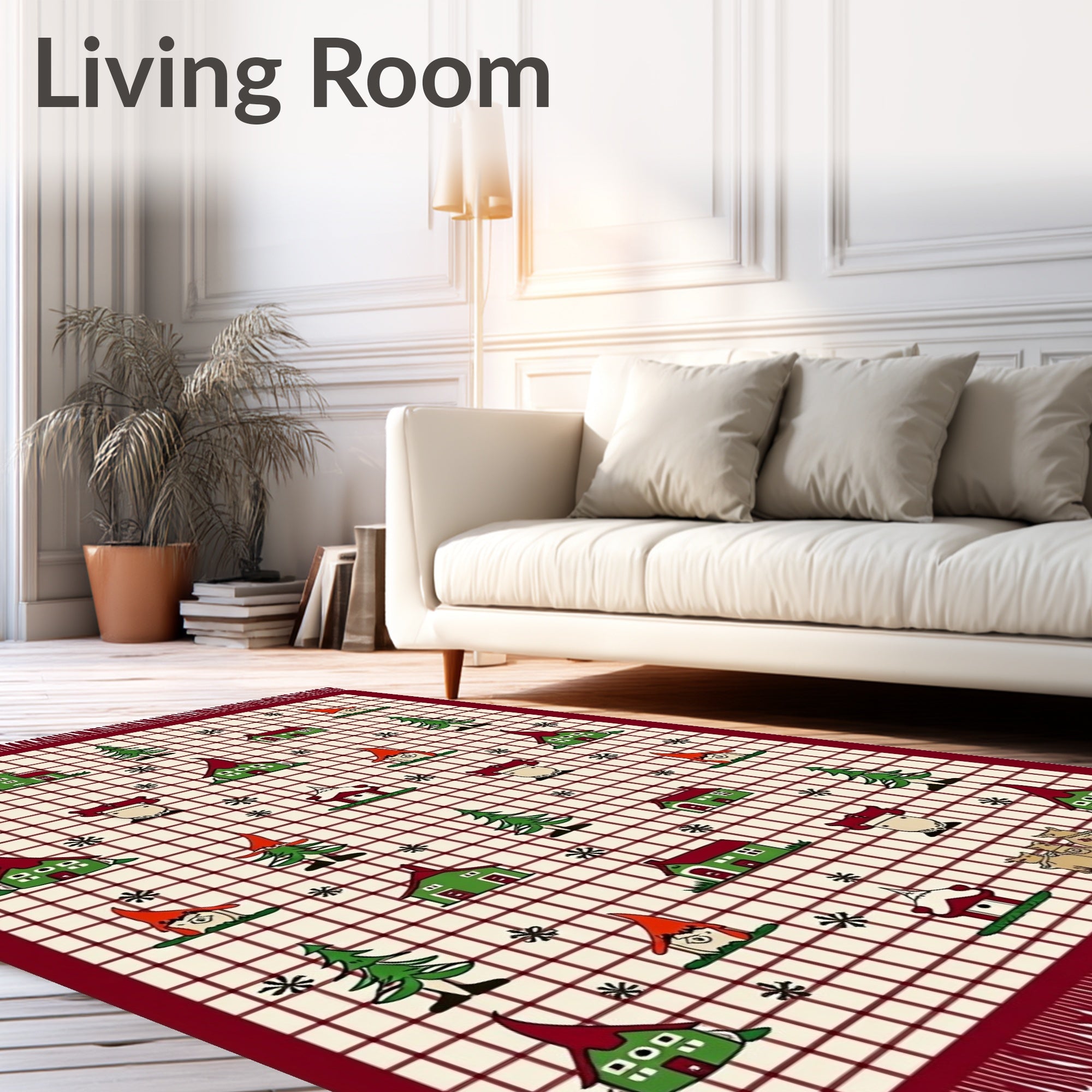 Charming Gnome Village Red Grid Rug