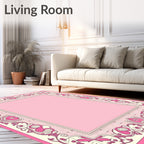 Whimsical Pink Heart Floral Frame Rug