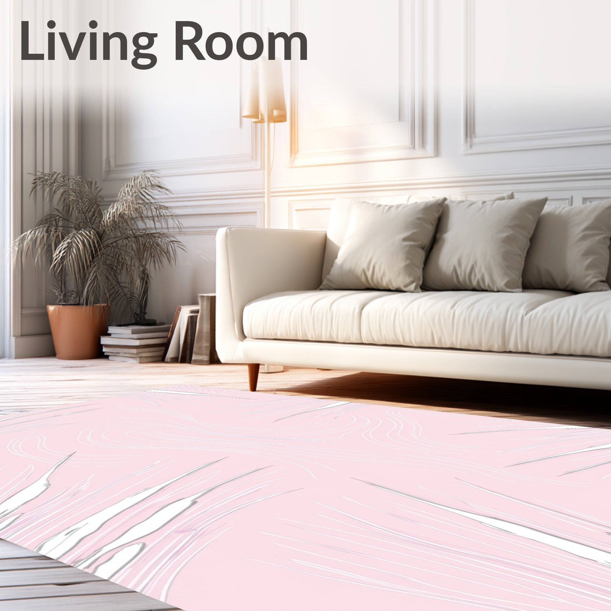 Pale Pink Abstract Leaf Swirl Rug