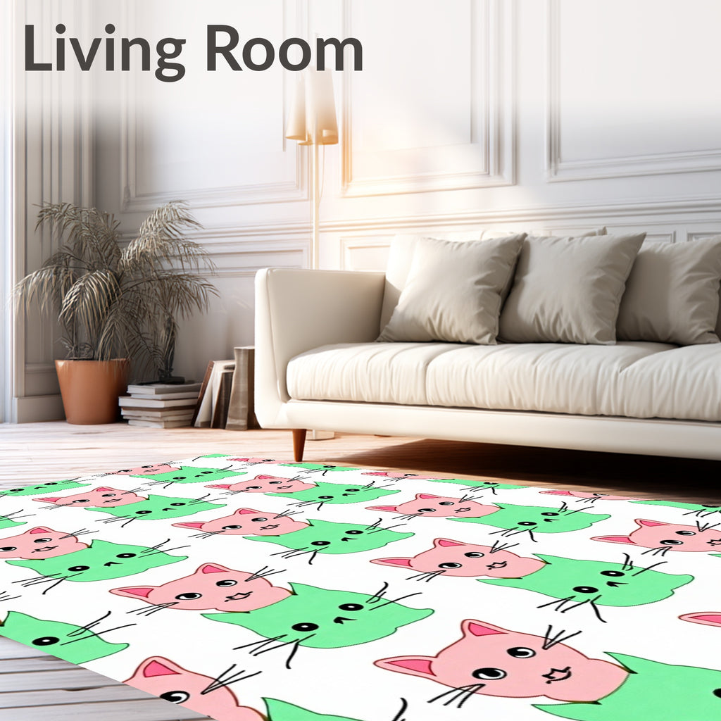 Pink Green Whimsical Cat Stack Rug