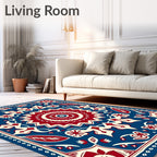 Bold Red Blue Floral Medallion Rug