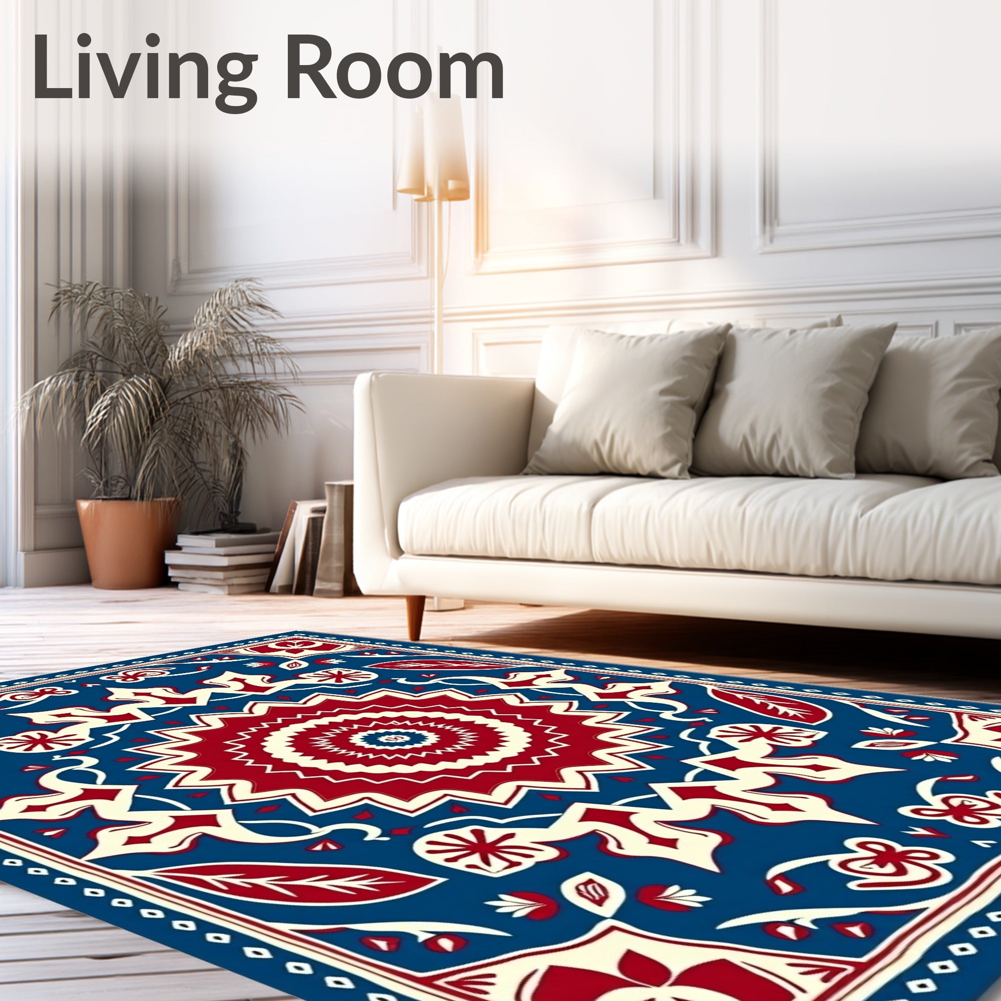 Bold Red Blue Floral Medallion Rug