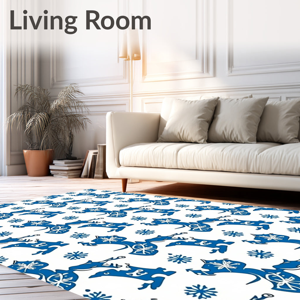 Bold Royal Blue Whimsical Figures Rug