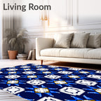 Bold Blue White Geometric Star Rug