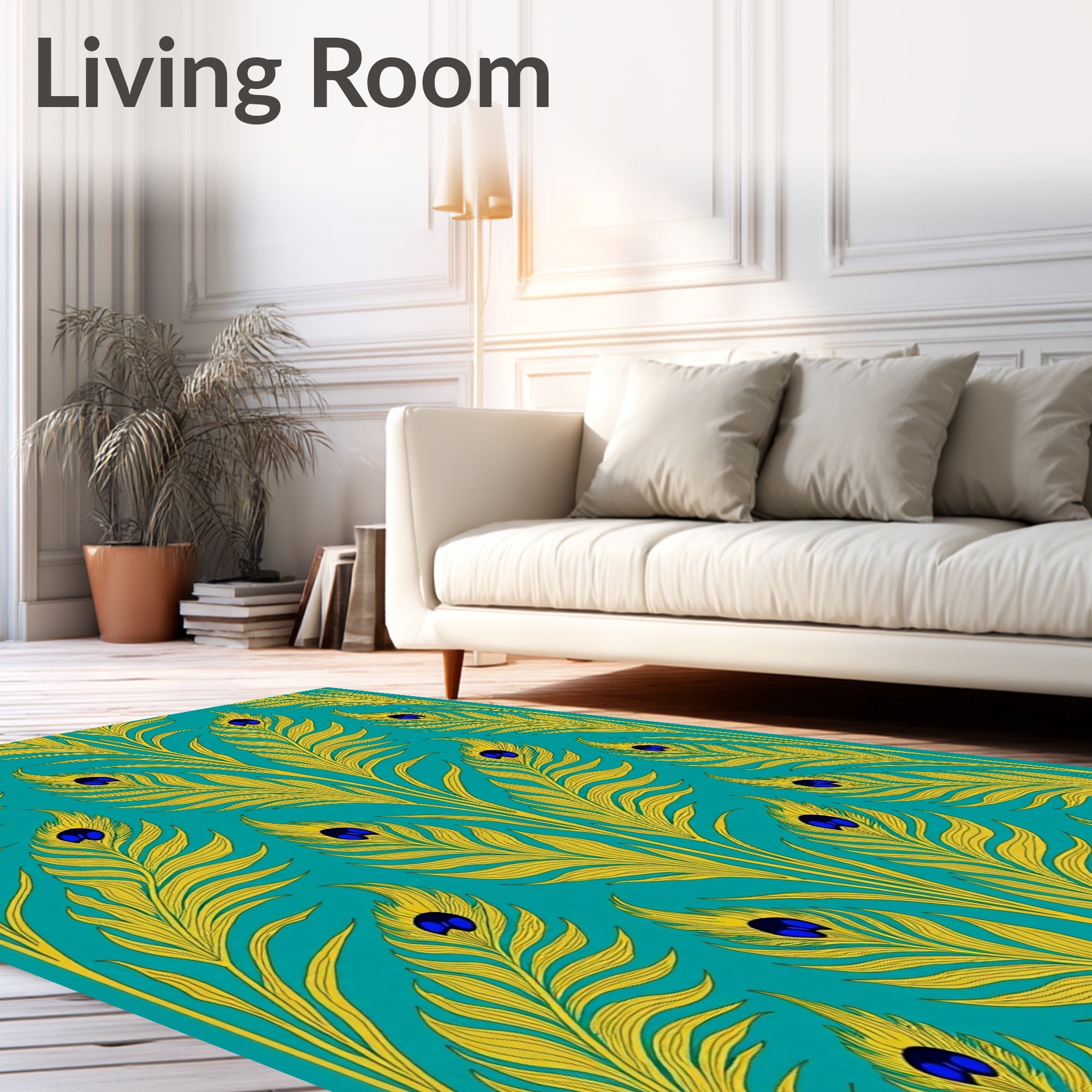 Golden Peacock Feather Teal Rug