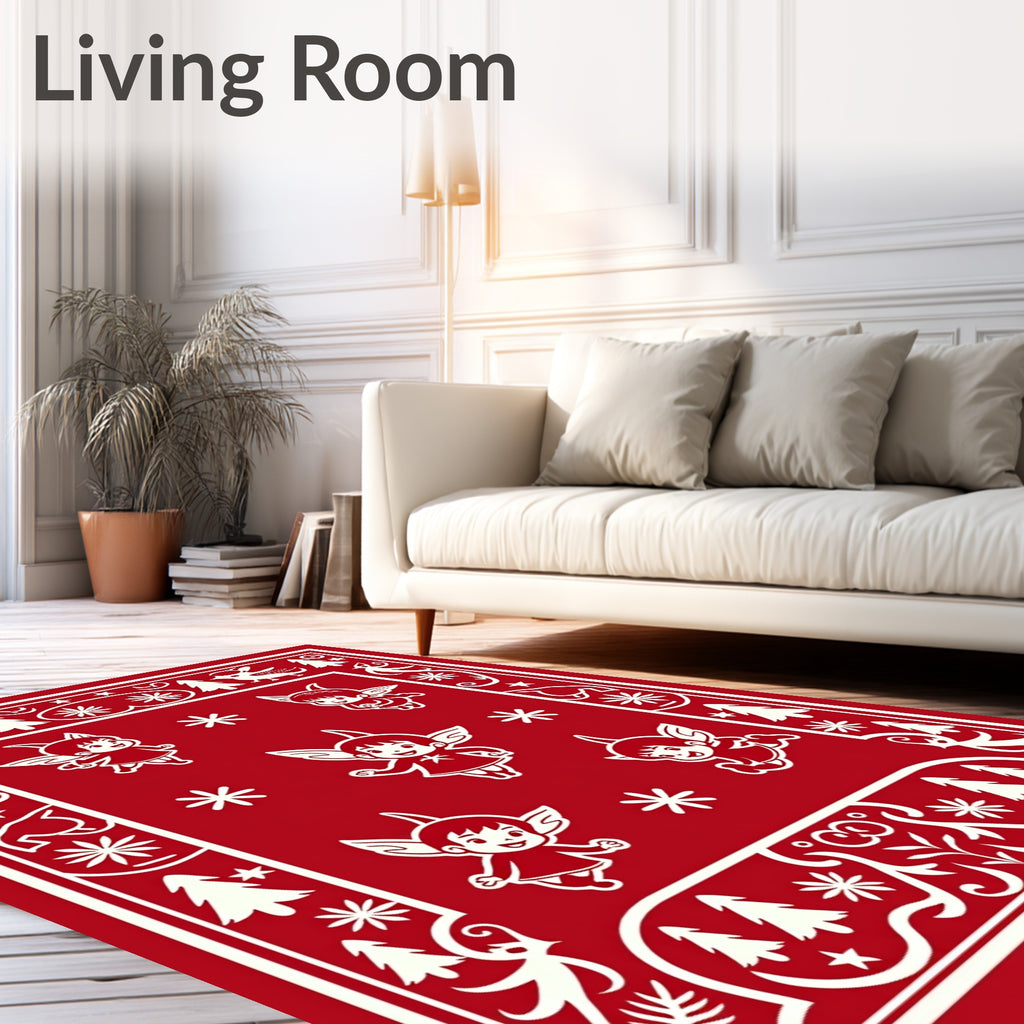 Festive Red Winged Cherub Christmas Rug