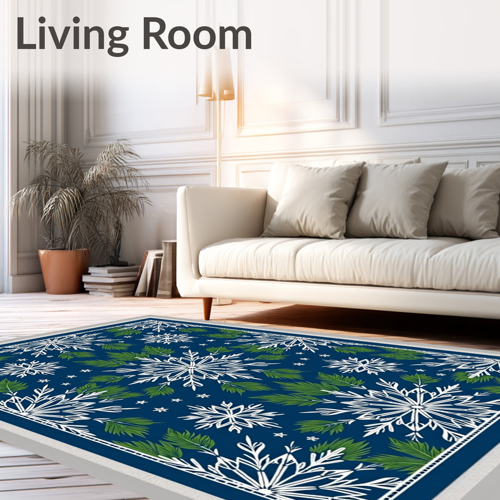 Navy Blue Snowflake Pine Needle Gala Rug