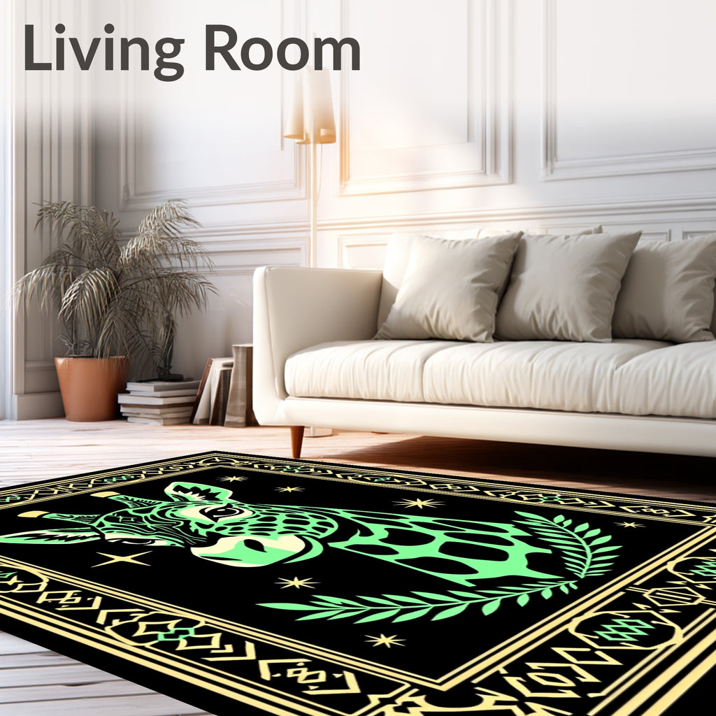 Whimsical Green Giraffe Starry Night Rug