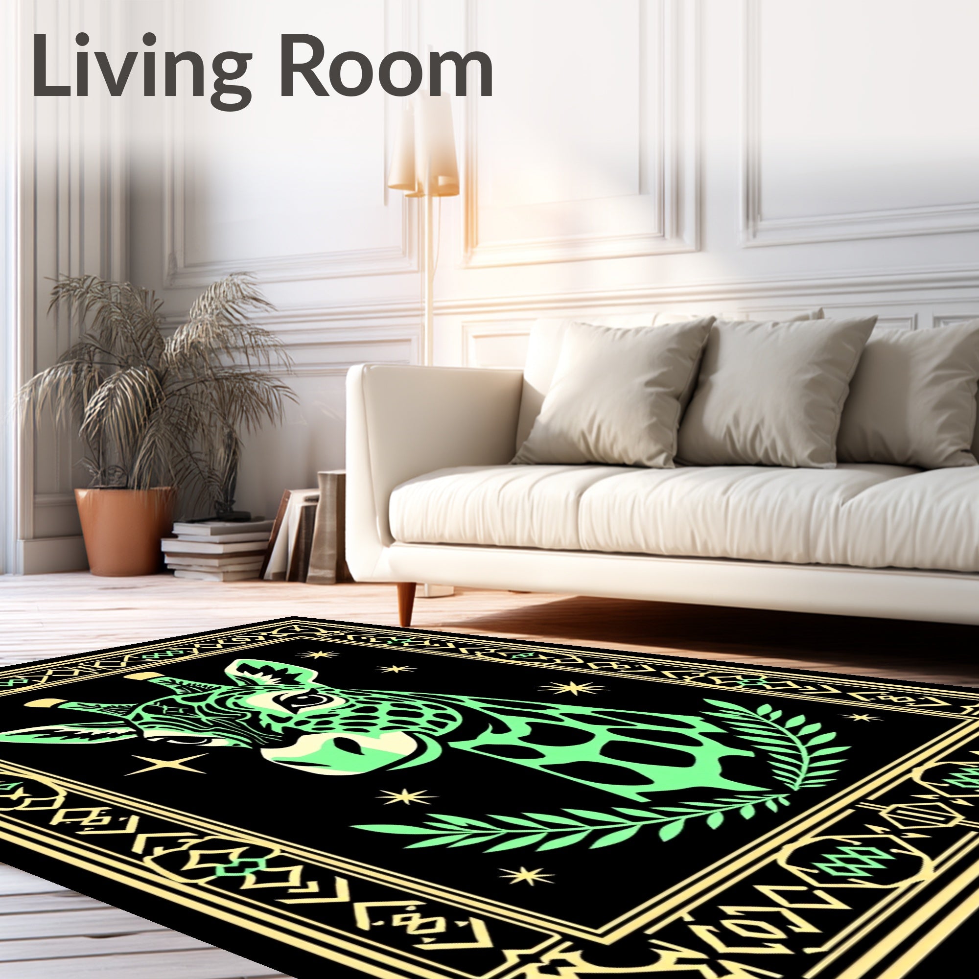 Whimsical Green Giraffe Starry Night Rug