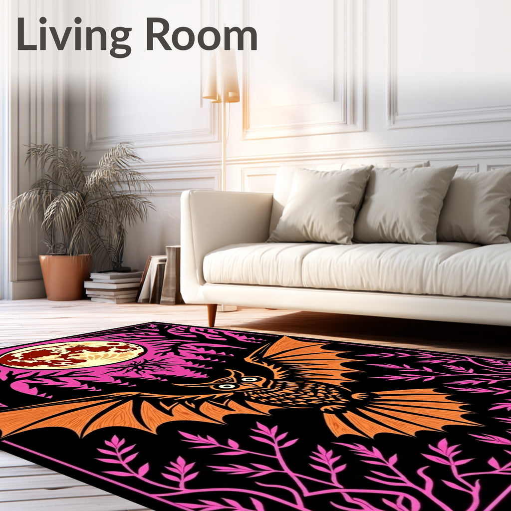 Golden Owl Full Moon Forest Scene Rug