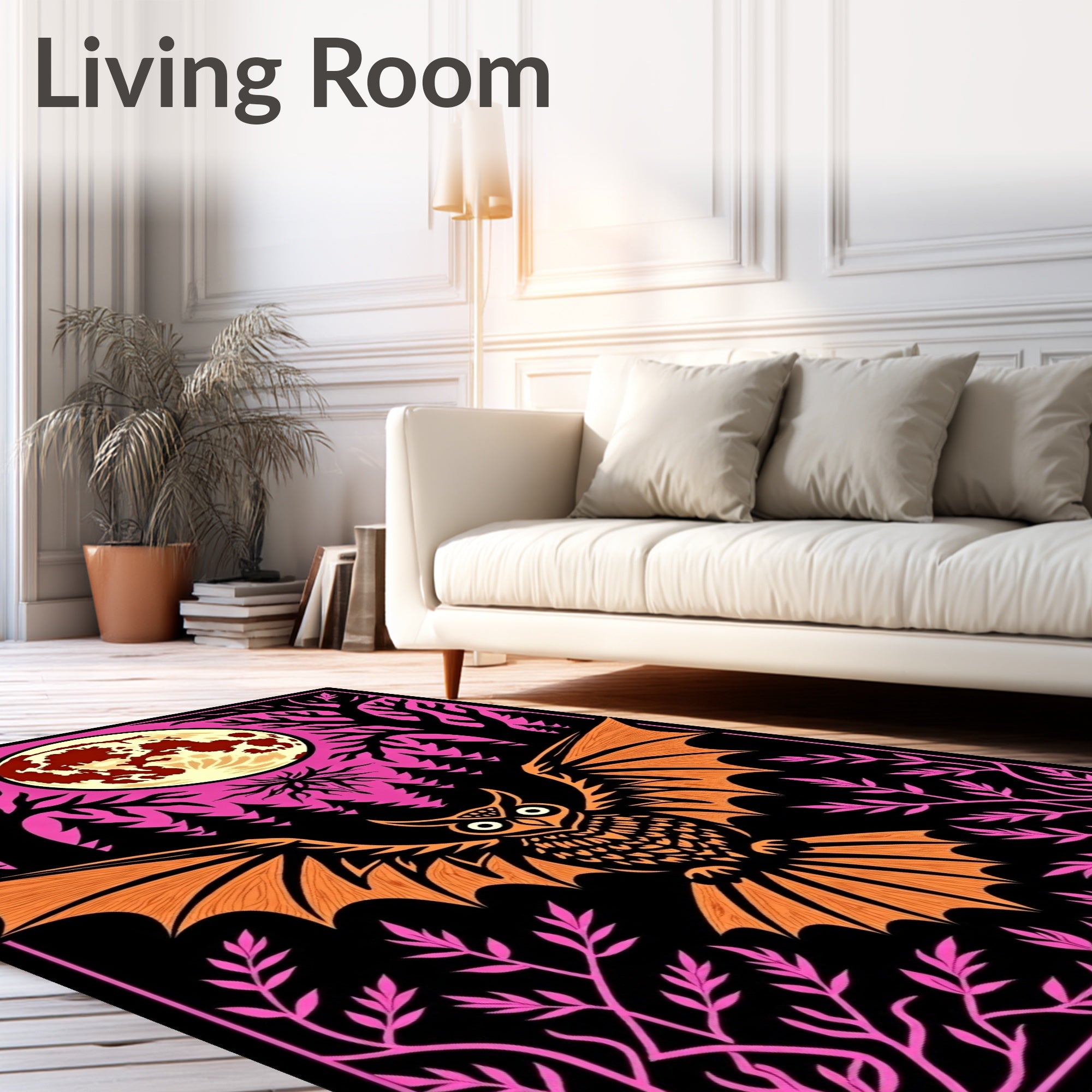 Golden Owl Full Moon Forest Scene Rug