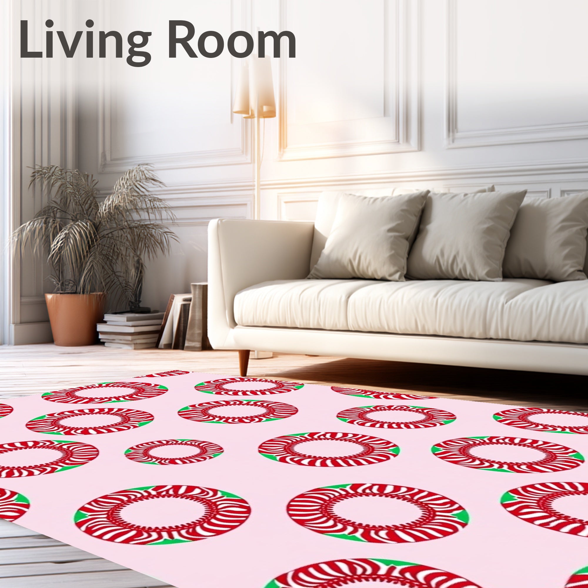 Red Green Ringed Circular Holiday Rug